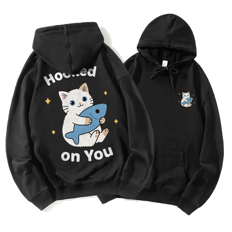 Kitty Holding Fish Graphic Paar Passender Hoodie - Black A - 5XL - image 2