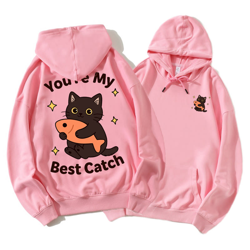 Kitty Holding Fish Graphic Paar Passender Hoodie - Pink B - 5XL - image 11