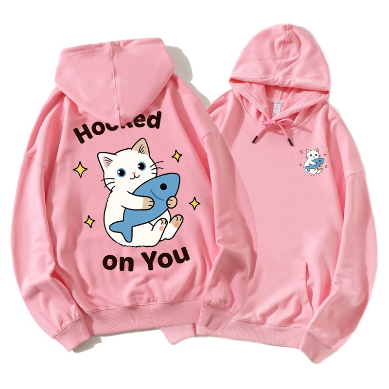 Kitty Holding Fish Graphic Paar Passender Hoodie - Pink A - 5XL - image 10