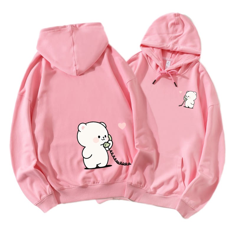 Bär und Hase telefonieren – Partner-Hoodie mit Grafik – Partnerlook - Pink A - 5XL - image 4