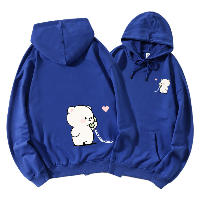 Bär und Hase telefonieren – Partner-Hoodie mit Grafik – Partnerlook - Blue A - 5XL - image 2
