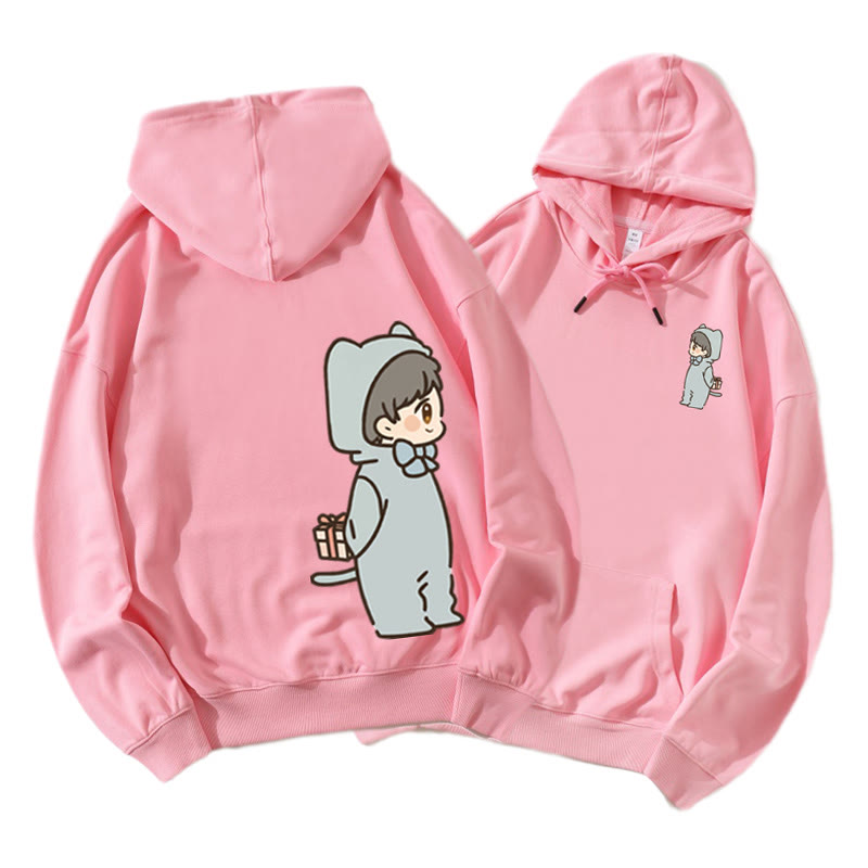 Romantischer Cartoon Junge und Mädchen Grafik Paar Passender Hoodie - Pink A - 5XL - image 12