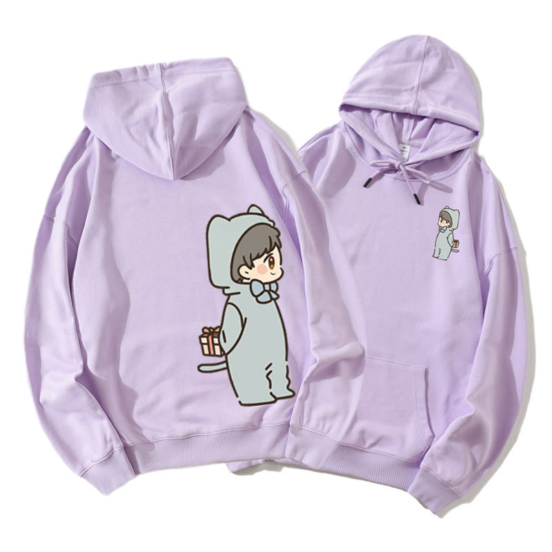 Romantischer Cartoon Junge und Mädchen Grafik Paar Passender Hoodie - Purple A - 5XL - image 8