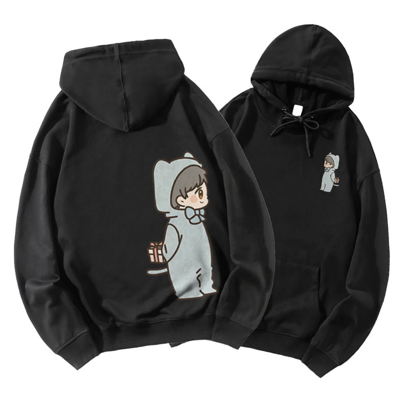 Romantischer Cartoon Junge und Mädchen Grafik Paar Passender Hoodie - Black A - 5XL - image 2