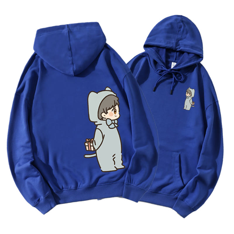 Romantischer Cartoon Junge und Mädchen Grafik Paar Passender Hoodie - Blue A - 5XL - image 4