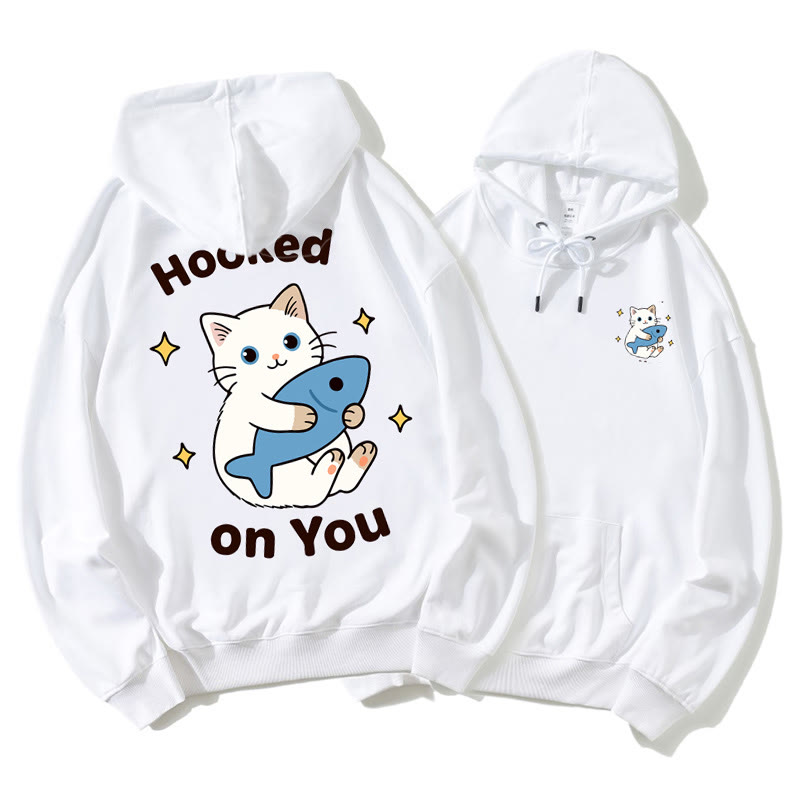 Kitty Holding Fish Graphic Paar Passender Hoodie - White A - 5XL - image 4