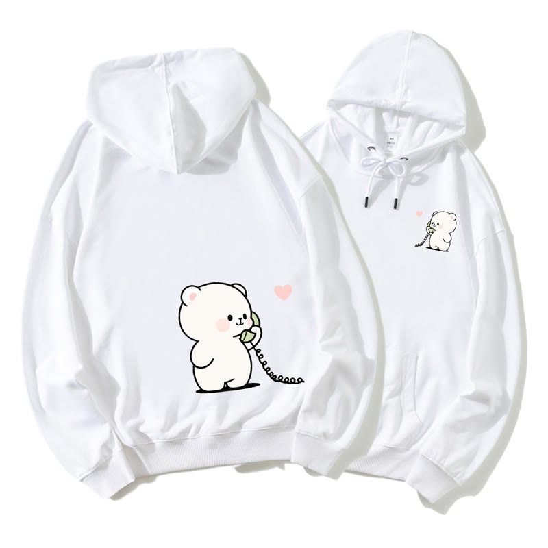 Bär und Hase telefonieren – Partner-Hoodie mit Grafik – Partnerlook - White A - 5XL - image 6