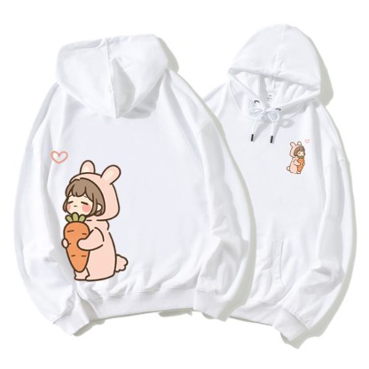 Romantischer Cartoon Junge und Mädchen Grafik Paar Passender Hoodie - White B - 5XL - image 7