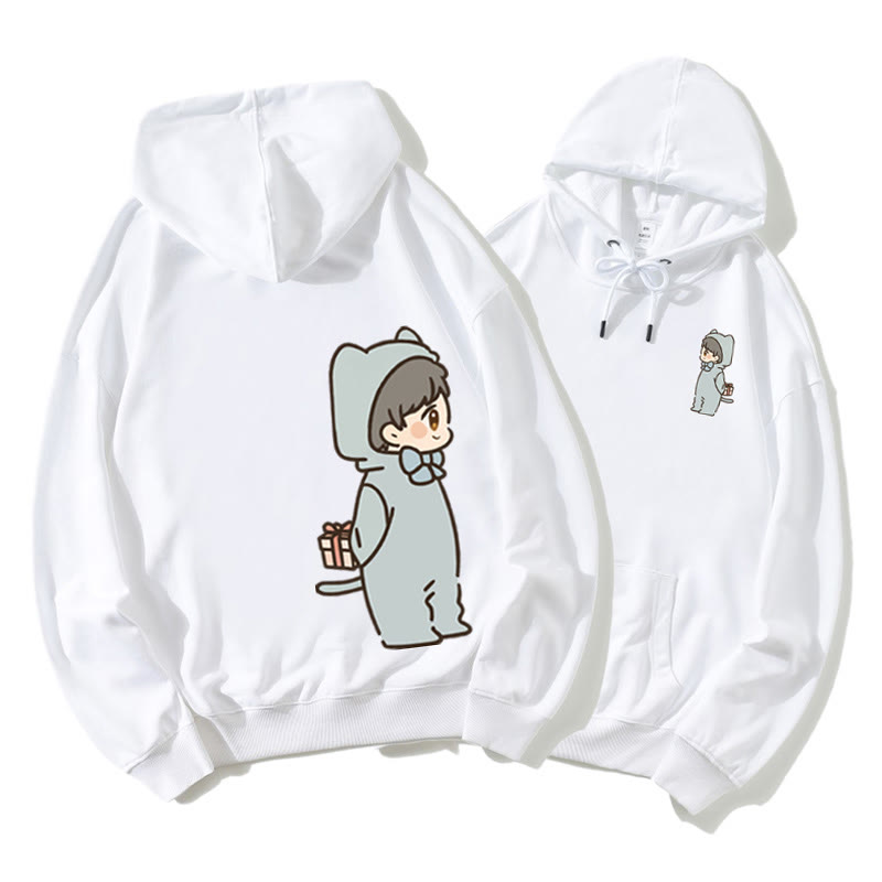 Romantischer Cartoon Junge und Mädchen Grafik Paar Passender Hoodie - White A - 5XL - image 6