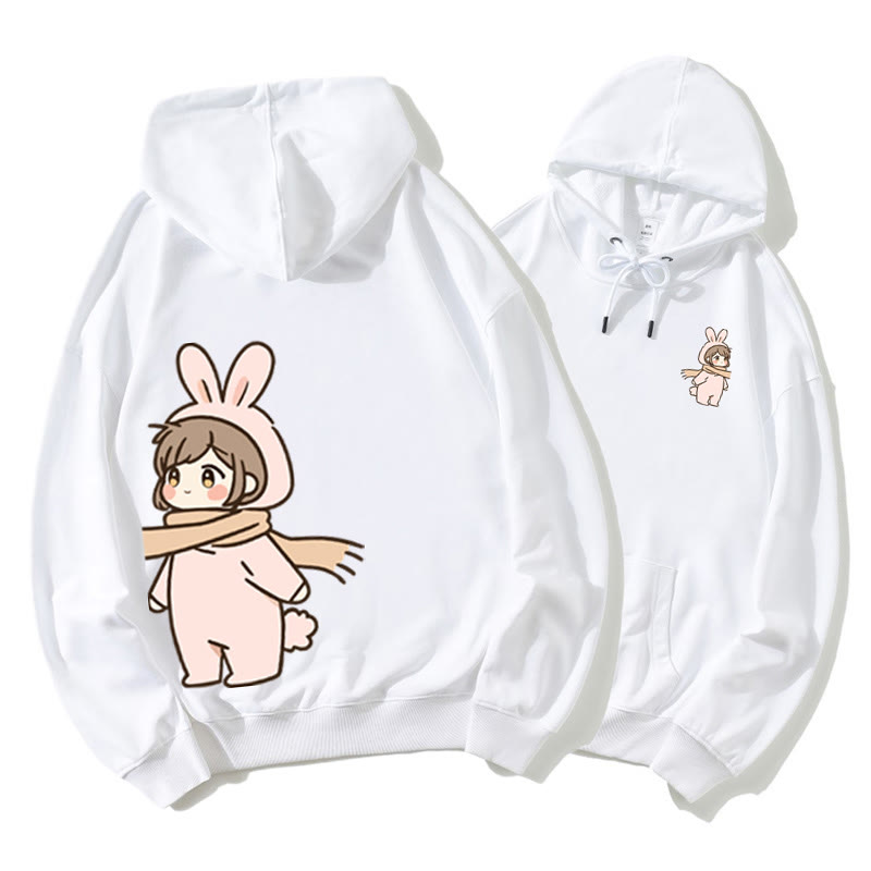 Niedlicher Cartoon Junge und Mädchen Grafik Paar Passender Hoodie - White B - 5XL - image 3