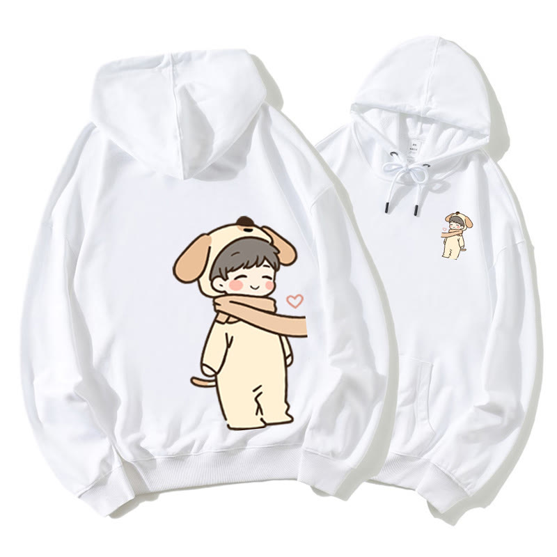 Niedlicher Cartoon Junge und Mädchen Grafik Paar Passender Hoodie - White A - 5XL - image 2