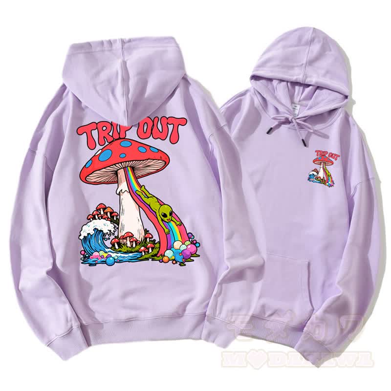 TRIP OUT Alien Sliding Down Regenbogen Pilz Grafik Paar Passender Hoodie - Lila - 5XL - image 2