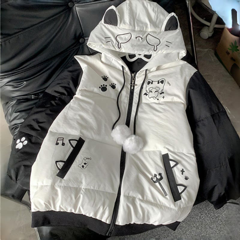 Pufferjacke mit Kapuze und Katzenohren - image 1