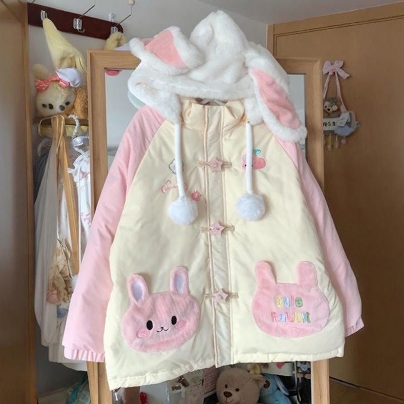 Pufferjacke mit Kapuze und Farben mit Hasenohren - Aprikose&Rosa - 2XL - image 1