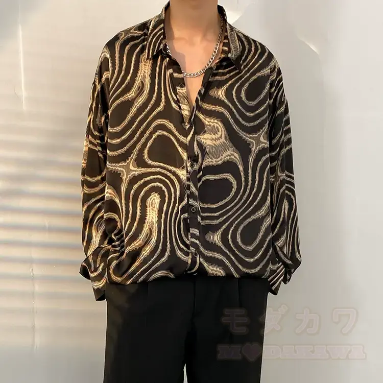 Herren-Langarmhemd mit Vintage-Print und Knopfleiste - Mehrfarbig E - 3XL - image 6