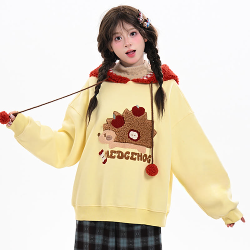 Kapuzenpullover aus Chenille mit Igel-Stickerei und apfelförmiger Kapuze - image 3