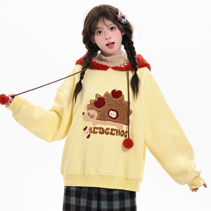 Kapuzenpullover aus Chenille mit Igel-Stickerei und apfelförmiger Kapuze - image 3