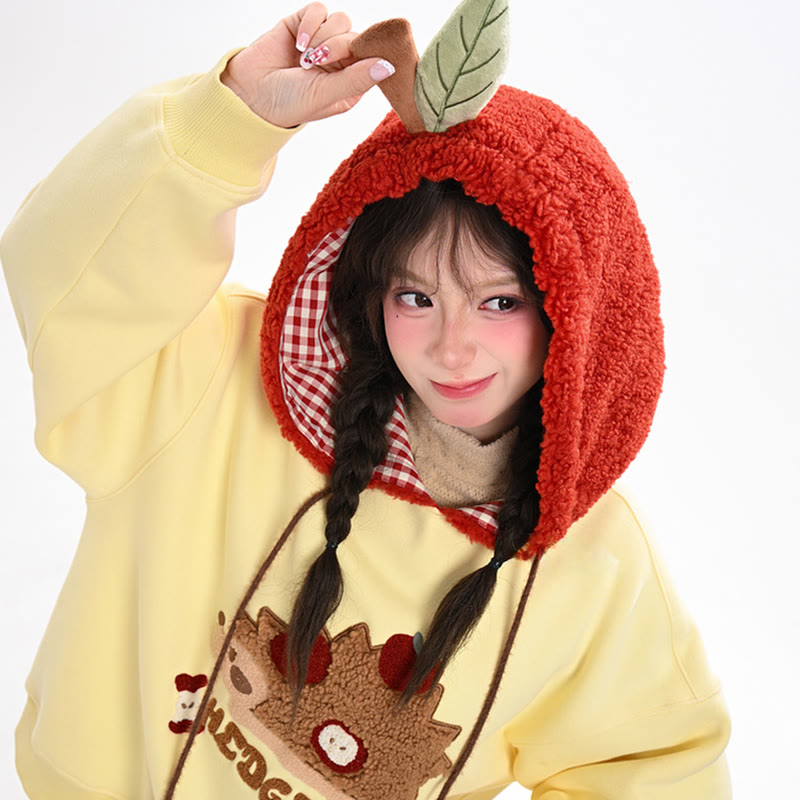 Kapuzenpullover aus Chenille mit Igel-Stickerei und apfelförmiger Kapuze - image 4