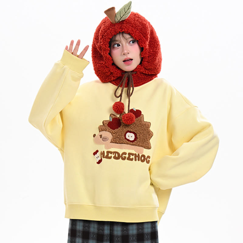 Kapuzenpullover aus Chenille mit Igel-Stickerei und apfelförmiger Kapuze - image 1