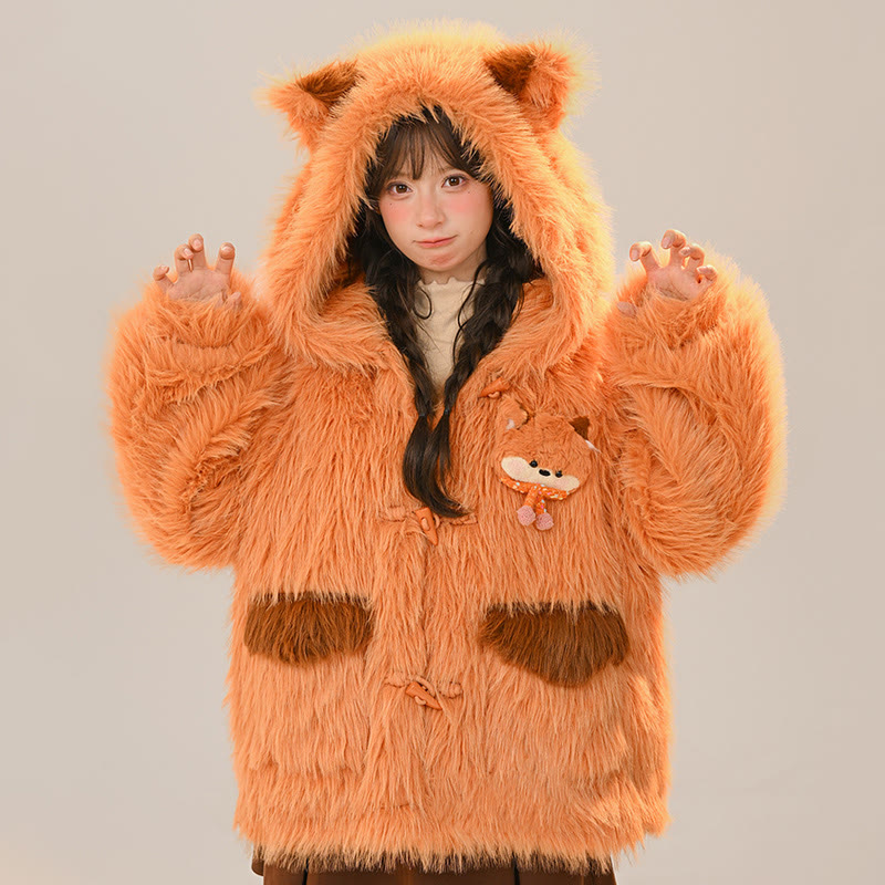 Plüsch-Kapuzenmantel mit Fuchsohren - Orange - 2XL - image 2