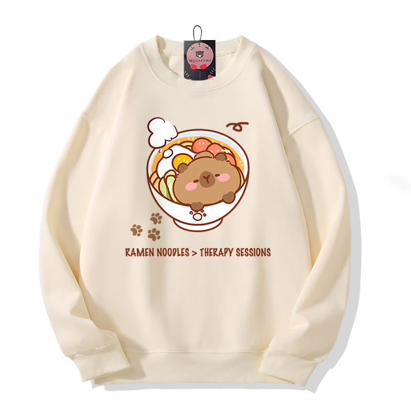 RAMEN-NUDEL-THERAPIE-SESSIONEN Capybara-Grafik-Rundhals-Sweatshirt - Beige - 5XL - image 1