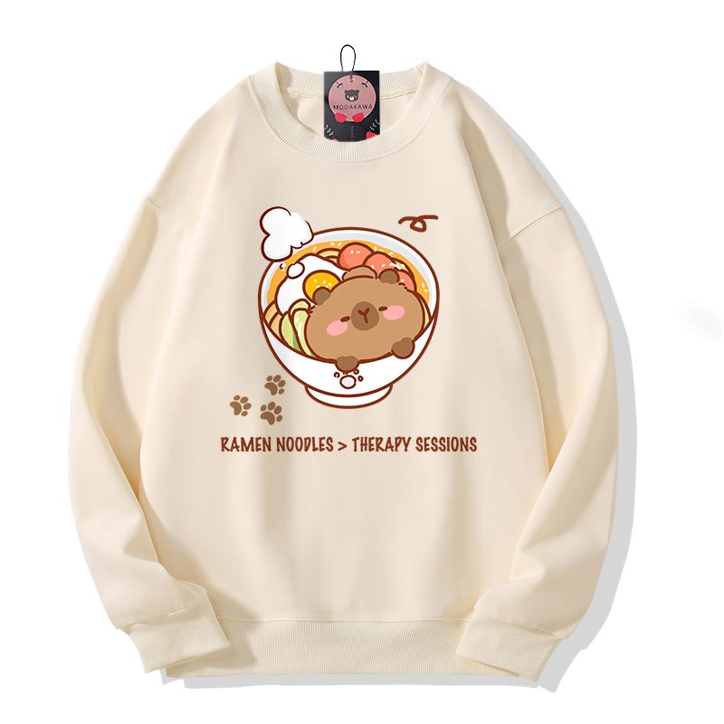 RAMEN-NUDEL-THERAPIE-SESSIONEN Capybara-Grafik-Rundhals-Sweatshirt - Beige - 5XL - image 1
