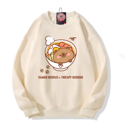 RAMEN-NUDEL-THERAPIE-SESSIONEN Capybara-Grafik-Rundhals-Sweatshirt - Beige - 5XL - image 1