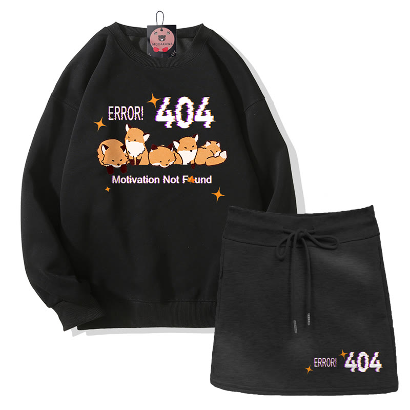 ERROR 404: MOTIVATION NICHT GEFUNDEN Fuchs-Sweatshirt mit Grafik und A-Linien-Rock mit Kordelzug (zweiteiliges Set) - Black - 2XL - image 3