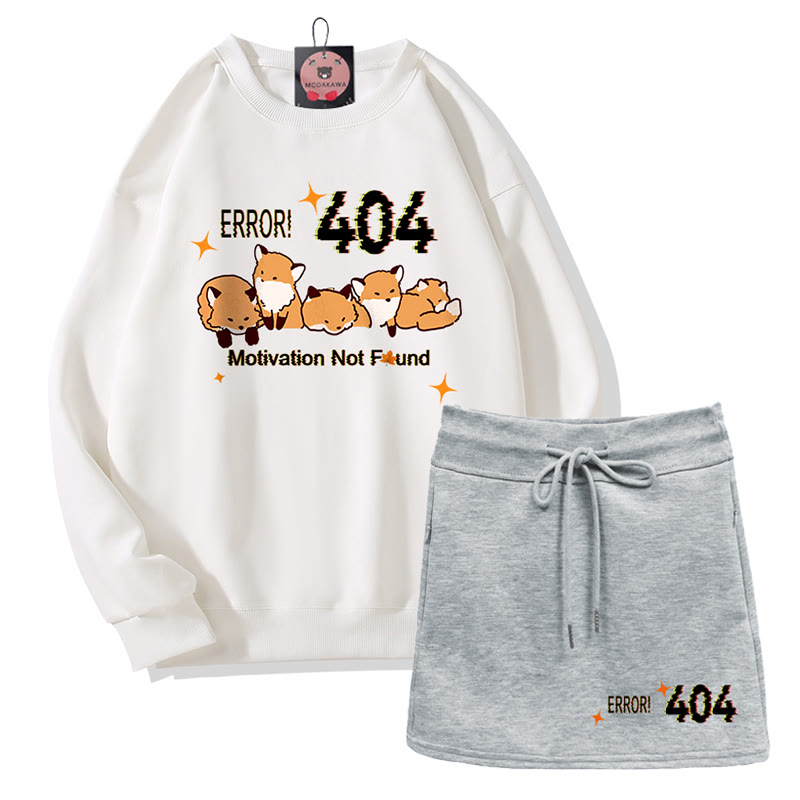 ERROR 404: MOTIVATION NICHT GEFUNDEN Fuchs-Sweatshirt mit Grafik und A-Linien-Rock mit Kordelzug (zweiteiliges Set) - White&Grey - 2XL - image 1