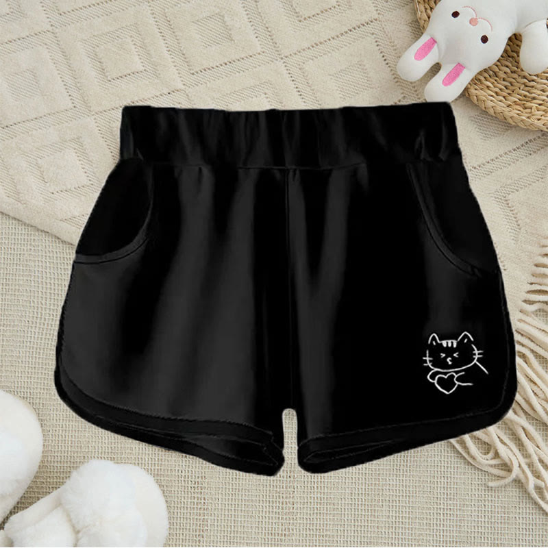 Lässige Shorts mit Katzenmotiv und Buchstabenprint - Black - 5XL - image 2