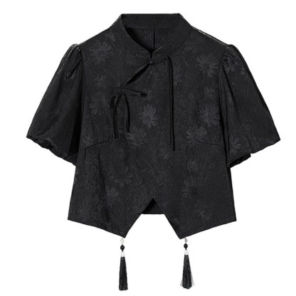 Vintage Schnalle Quaste Shirt Buchstabendruck Pferdegesicht Rock - Schwarzes Hemd - L - image 2