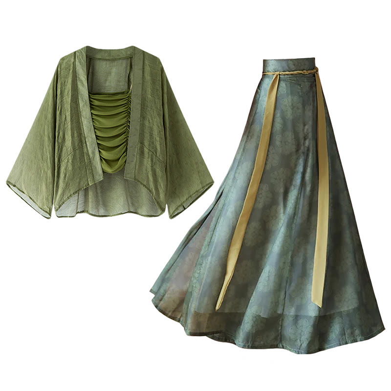 Vintage Cardigan Gerafftes Tube Top Pferdegesichtsrock - Strickjacke + Tube Top + Rock - XL - image 1