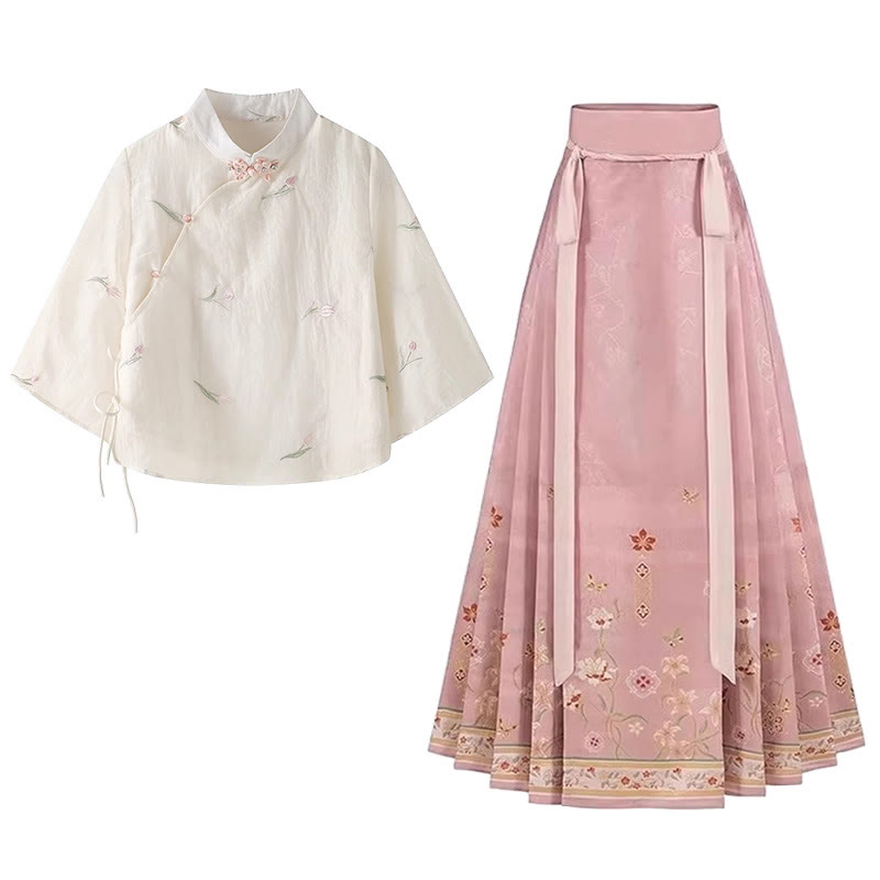 Vintage Schnalle Blumenstickerei Top Pferdegesicht Rock - Oberteil+Rock - XL - image 1