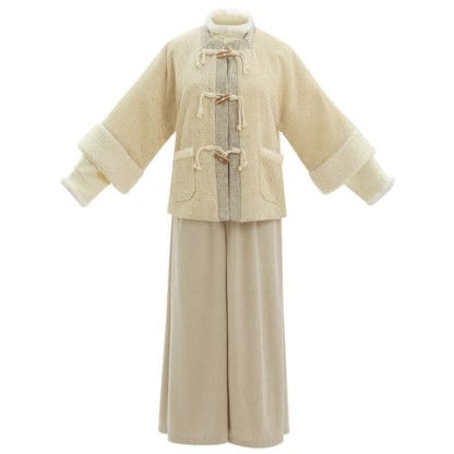 Vintage-Jacke mit quadratischem Ausschnitt, Oberteil mit Schnalle, Hose mit weitem Bein, dreiteiliges Set - image 9