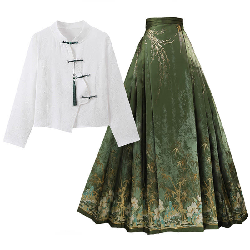 Vintage Schnallentop Blumendruck Pferdegesicht Rock - Weißes Top + Rock - XL - image 2