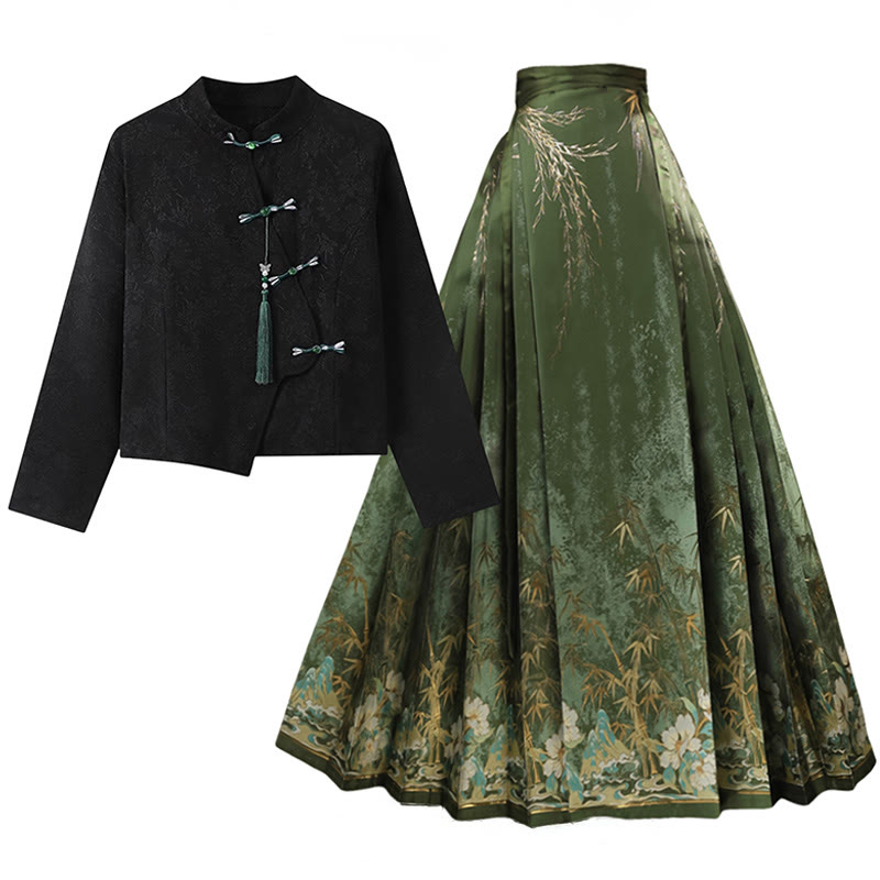 Vintage Schnallentop Blumendruck Pferdegesicht Rock - Schwarzes Top + Rock - XL - image 1