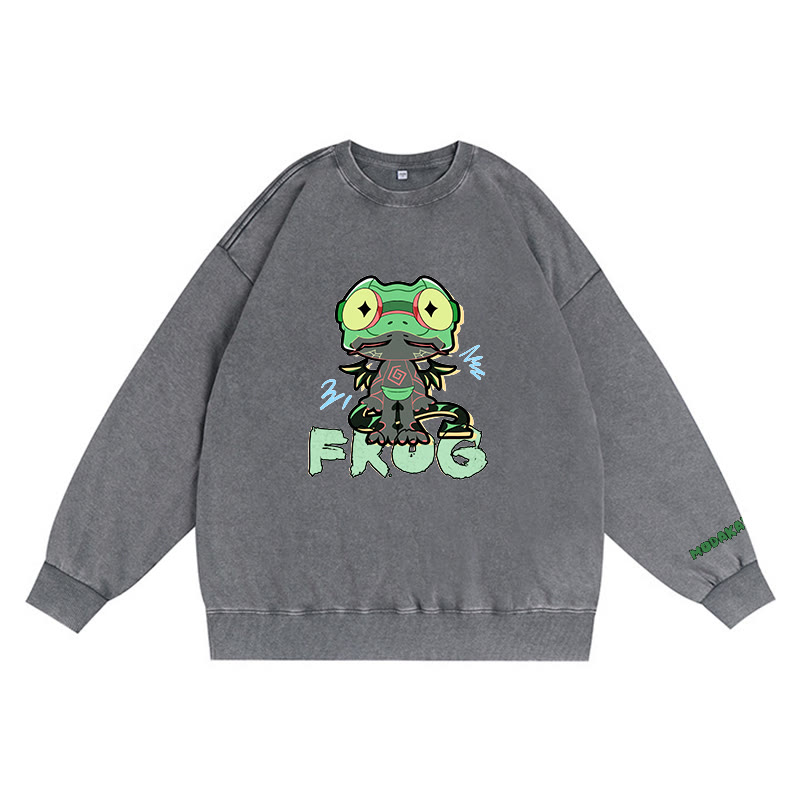 Lustiges Frosch-Grafik-Dunkelästhetisches Unisex-Vintage-Washed-Sweatshirt - Grey - 3XL - image 3