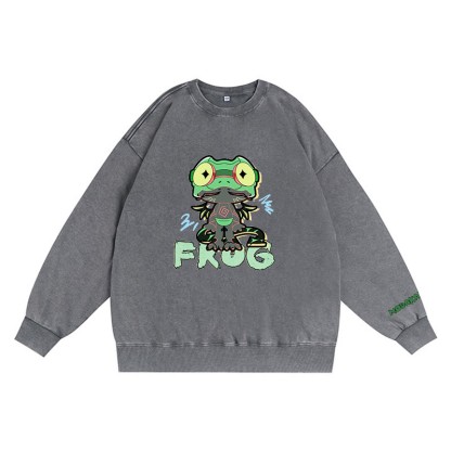 Lustiges Frosch-Grafik-Dunkelästhetisches Unisex-Vintage-Washed-Sweatshirt - Grey - 3XL - image 3