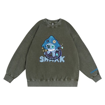 Verspieltes Hai-Grafik-Dunkelästhetisches Unisex-Vintage-Washed-Sweatshirt - Green - 3XL - image 2