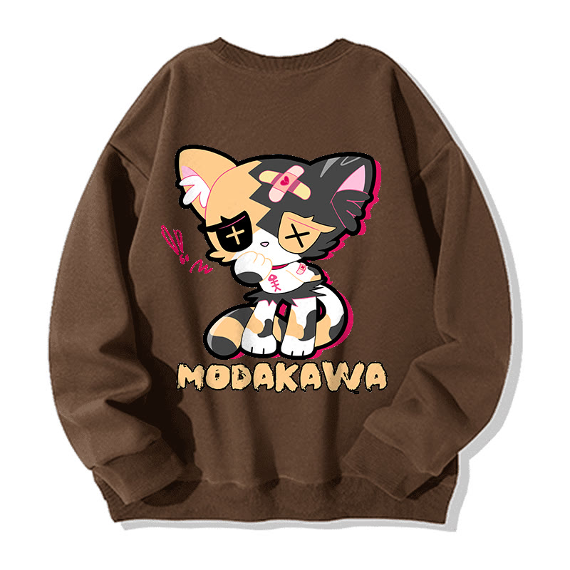 Sad Kitty Grafik Dunkle Ästhetik Unisex Streetwear Sweatshirt - Brown - 5XL - image 2