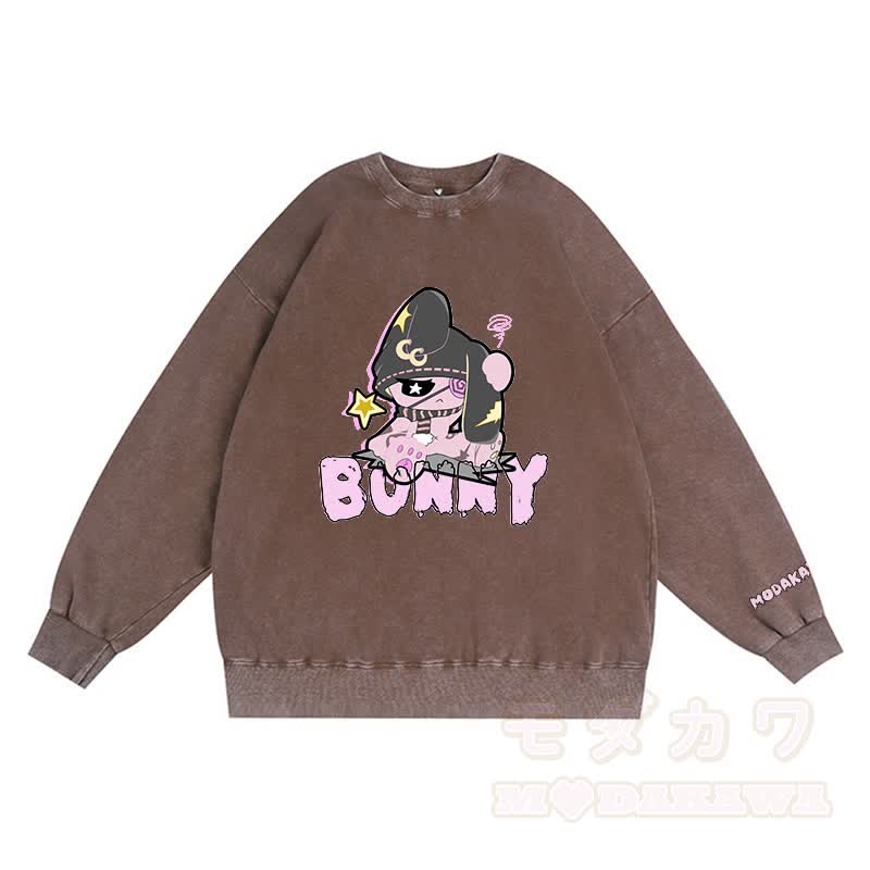 Unhappy Bunny Grafik Dunkle Ästhetik Unisex Vintage Gewaschenes Sweatshirt - Braun - 3XL - image 4