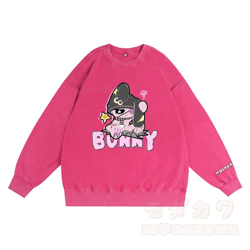 Unhappy Bunny Grafik Dunkle Ästhetik Unisex Vintage Gewaschenes Sweatshirt - Rosenrot - 3XL - image 2