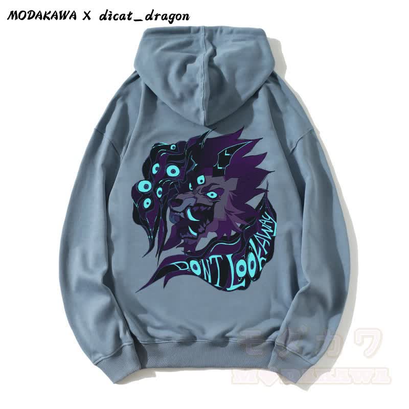 DON'T LOOK AWAY Kapuzenpullover mit mehräugigem Brülllöwen-Grafik - Blau - 5XL - image 3