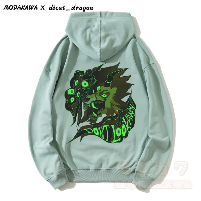 DON'T LOOK AWAY Kapuzenpullover mit mehräugigem Brülllöwen-Grafik - Grün - 5XL - image 2