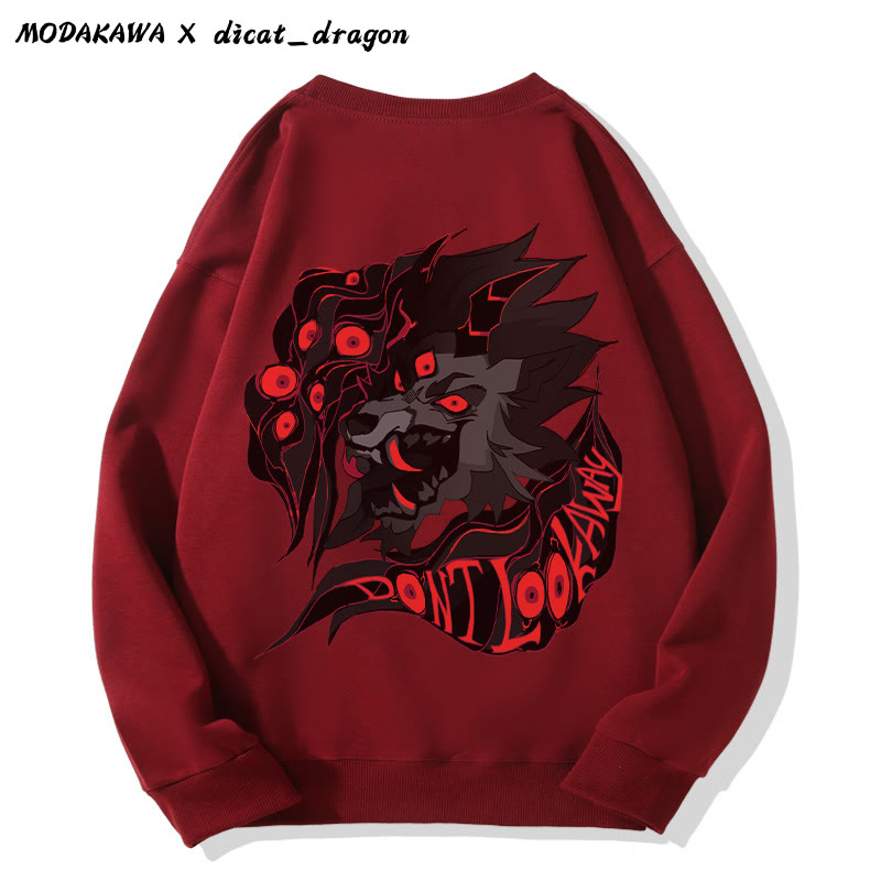 NICHT WEGSCHAUEN! Mehräugiger, brüllender Löwe – Grafik im dunklen Stil – Unisex-Streetwear-Sweatshirt - Wine Red - 5XL - image 2