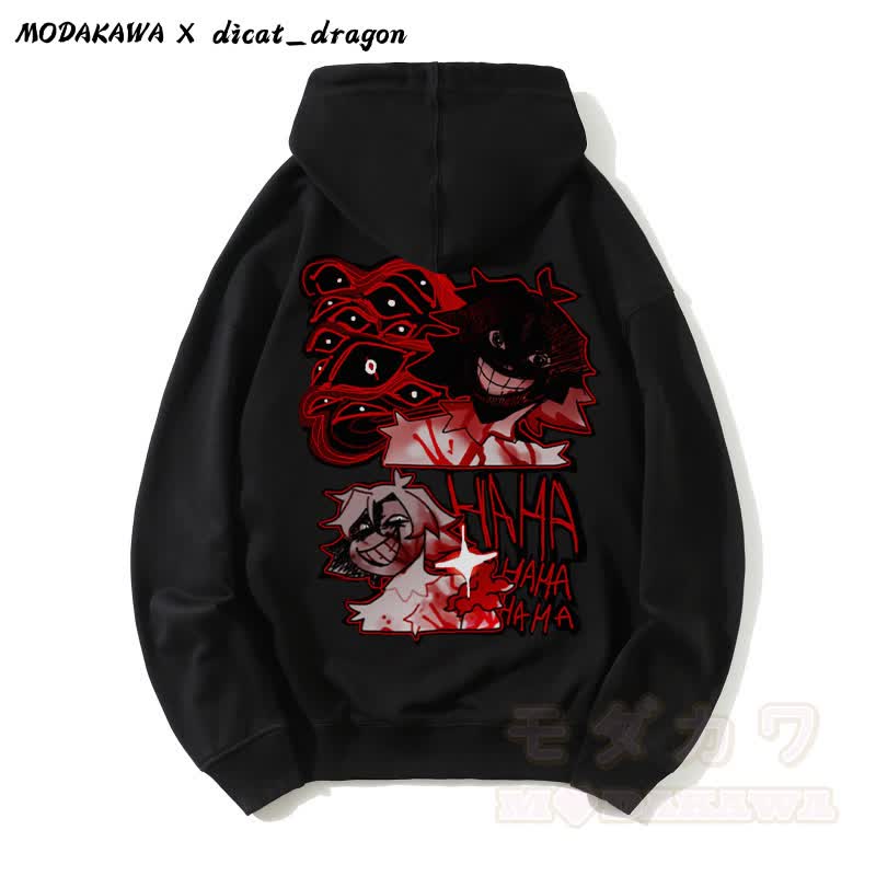 HAHA – Kapuzenpullover mit grinsendem Charakter-Grafik - Schwarz - 5XL - image 1