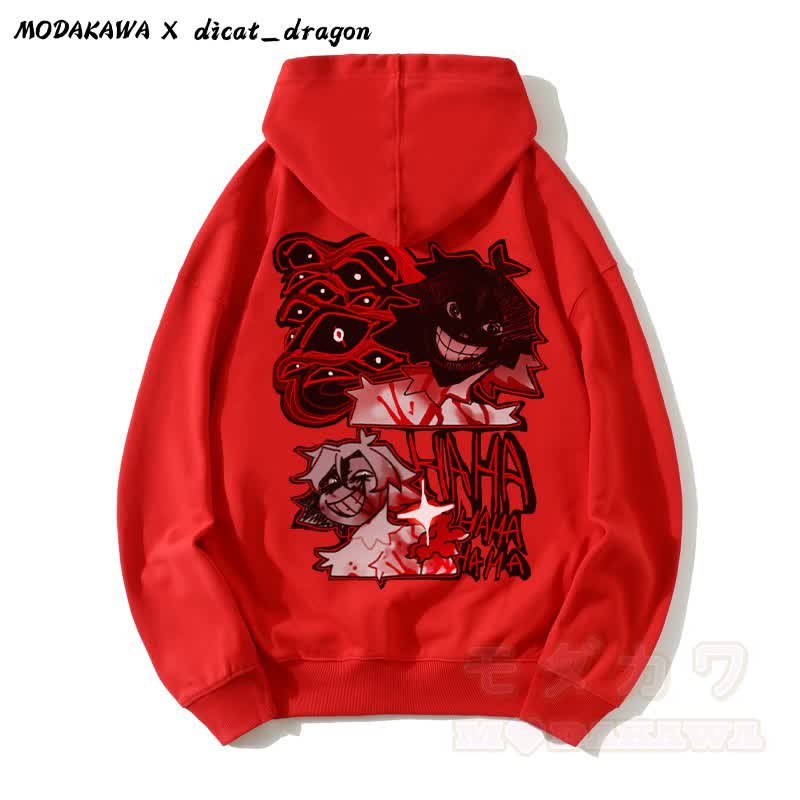 HAHA – Kapuzenpullover mit grinsendem Charakter-Grafik - Rot - 5XL - image 3