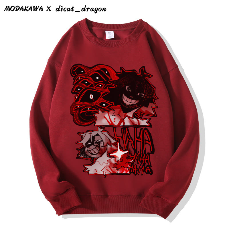 HAHA Grinsendes Charakter-Grafik-Unisex-Streetwear-Sweatshirt im dunklen Stil - Wine Red - 5XL - image 2