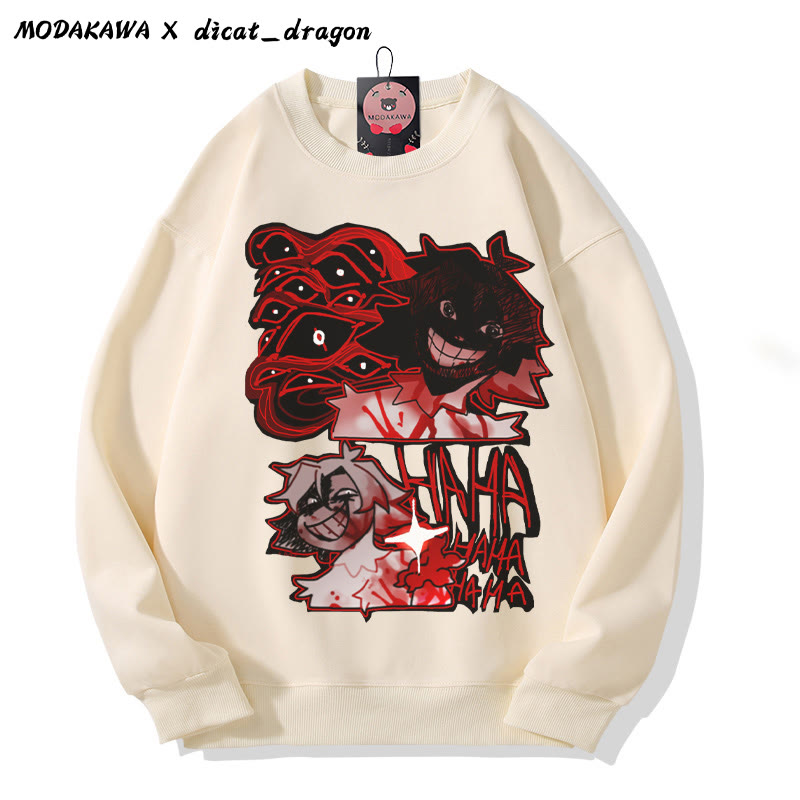 HAHA Grinsendes Charakter-Grafik-Unisex-Streetwear-Sweatshirt im dunklen Stil - Beige - 5XL - image 1