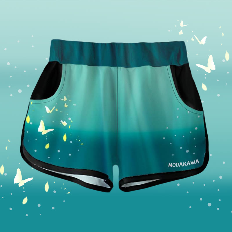 Modakawa Shorts mit Farbverlauf und Schmetterlingsprint - Green - 5XL - image 1